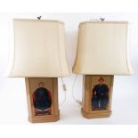 TABLE LAMPS, a pair, Chinoiserie style, with shades, 74cm H max.