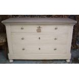 COMMODE, 19th century French, Louis Philippe, traditionally grey painted, with three long drawers,