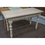 CENTRE TABLE, part 19th century, Italian, painted with hinged top and leaf carved frieze (adapted),