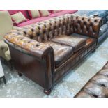 CHESTERFIELD SOFA, vintage, deep buttoned, tan brown leather upholstered,