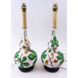 TABLE LAMPS, a pair, Oriental style, ceramic with raised foliate detail, 48cm H max,