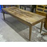 FARMHOUSE TABLE, 19th century oak rectangular with square section tapering supports,