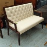 BESPOKE SOFA COMPANY HALL BENCH, in white buttoned leather, on square supports, 125cm long.