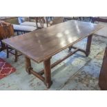 REFECTORY TABLE, oak, with rectangular top on H stretchered supports,