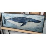 PICTURE, of a blue whale, in a black frame, 120cm x 44cm.