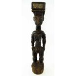 ATTIE FEMALE STATUE, Cote d'Ivoire, carved wood, 87.5cm H.