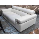 NATUZZI SOFA, cream leather, 200cm L x 100cm D x 85cm H.