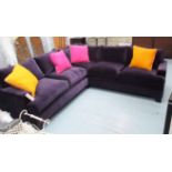 CONTEMPORARY CORNER SOFA, in purple velvet on square supports, 250cm x 250cm,