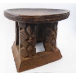 BAMILEKE STOOL, Cameroon, carved wood, 50cm dia x 42cm H.