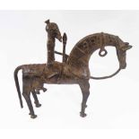 LOBI BRONZE SCULPTURE OF A WARRIOR WITH SPEAR ON HORSEBACK, Burkina Faso, 36cm x 32cm H max.