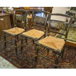 SIDE CHAIRS, a set of three, mid 19th century, possibly American, ebonised and gilt decorated,