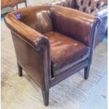 TUB ARMCHAIRS, a pair, traditional club style, hand finished, leaf brown leather,