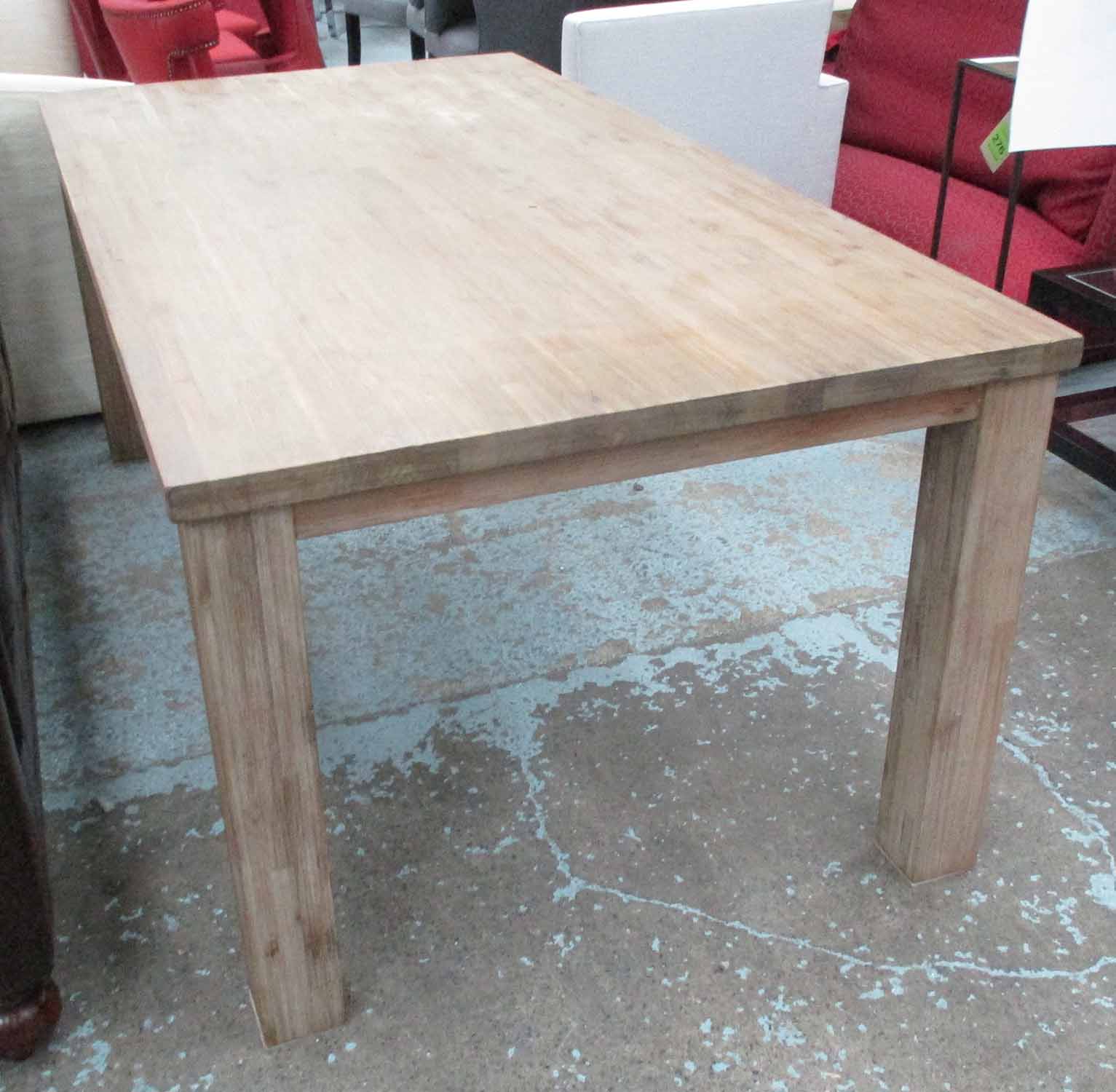 CONTEMPORARY FARMHOUSE TABLE, wood block top on square supports, 190cm x 100cm x 77cm H.