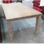 CONTEMPORARY FARMHOUSE TABLE, wood block top on square supports, 190cm x 100cm x 77cm H.
