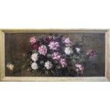 STILL LIFE OF FLOWERS, oil on canvas, signed lower right, 48cm x 100cm, framed.