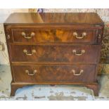 BACHELOR'S CHEST, 19th century mahogany with foldover leather lined top above three drawers,