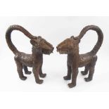 A PAIR OF BENIN BRONZE LEOPARDS, each approx 37cm x 43cm H max.