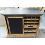 BAR, with zinc top, sliding door and two drawers, wine rack for fifteen bottles,