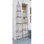 GARDEN OBELISKS, a pair, in metal rustic effect, 223cm H.