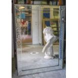 WALL MIRROR, mid 20th century, Venetian with rectangular plate and etched border (slight faults),