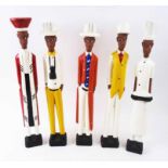 COLON FIGURES, five various, carved and painted wood, tallest 51cm H.