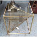 OCCASIONAL TABLE, with glass top, on a gilded metal base, 52cm x 52cm x 52cm H.