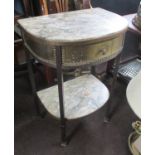 BEDSIDE TABLE, 1920's Italian brass and marble, bowfronted with one drawer, 68cm H x 45cm x 32cm.