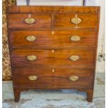 HALL CHEST, Regency figured mahogany of adapted shallow proportions,