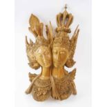 RAMA AND SETI WOOD CARVING, 57cm H x 34cm W.