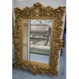 WALL MIRROR, large rectangular, with beaded and broad foliate gilt frame, bevelled mirror plate,