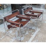 WASSILY ARMCHAIRS, a pair, in hand finished stitched leaf brown leather, on chromed tubular frames,