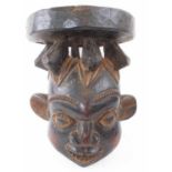 BAMILEKE HELMET MASK, Cameroon, carved wood, 38cm H, presented on a tall bespoke stand,