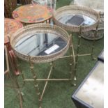 MIRRORED SIDE TABLES, a pair, galleried top on faux bamboo supports, gilded finish, 39cm diam.