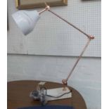 DESK LAMP, anglepoise style, in coppered finish on a metal base, 60cm H.