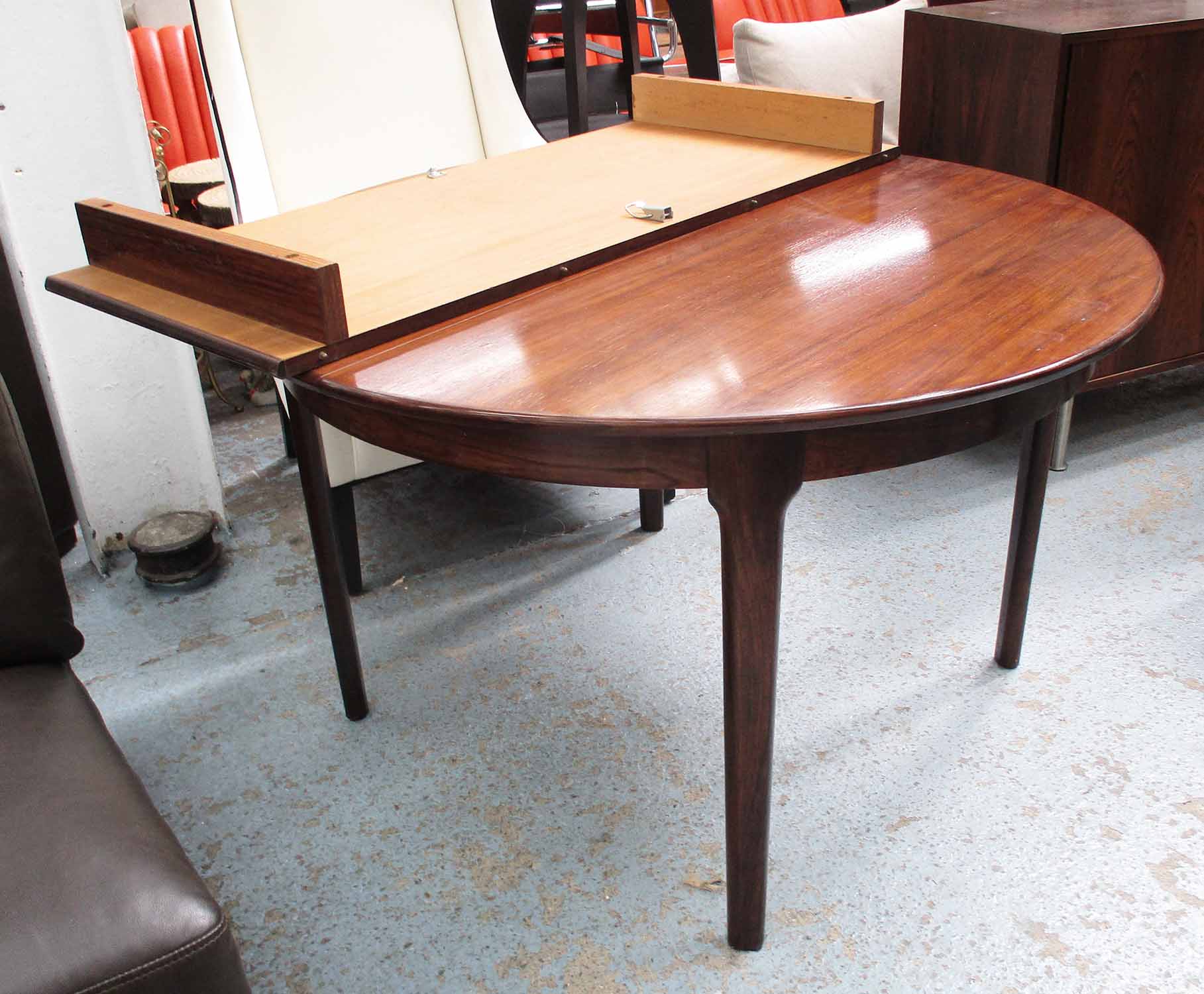 1960'S DINING TABLE, Danish style, extending, in palisander finish, on rounded supports, - Image 2 of 2