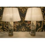 LAMPS, a pair, 1960's Italian, in the manner of Fornasetti, each with gilt metal capped cylindrical,