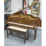 BABY GRAND PIANO, Challen, over strung metal framed in a figured walnut case, serial number: 53743,