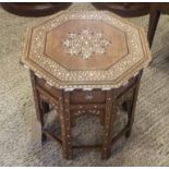 OCCASIONAL TABLE, vintage, Moorish, hardwood and bone inlaid, with octagonal top, 50cm diam.