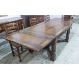 REFECTORY TABLE, oak with draw leaves to each end,