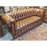 CHESTERFIELD SOFA, vintage buttoned hand finished leaf brown leather,