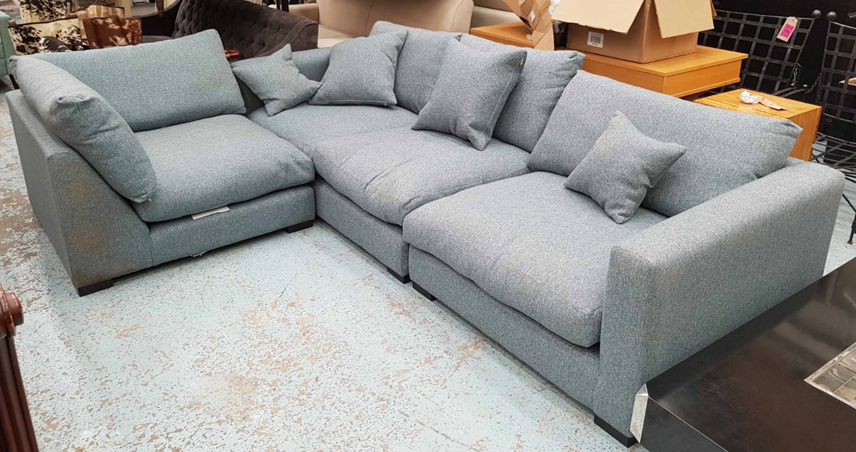 SOFA WORKSHOP CORNER SOFA, in blue woollen fabric,