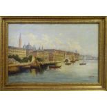WILLIAM MEADOWS 'Riverside Scene', oil on canvas, signed lower right, 51cm x 82cm, framed.