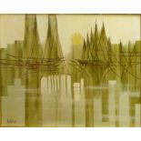 LEE REYNOLDS (British b.1936) 'City Landscape', acrylic on canvas, signed, 150cm x 120cm.