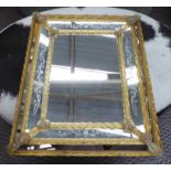 MURANO MIRROR, gold highlights and foliate etched detail (one rod repaired), 60cm x 75cm H.