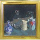 ROBERT PARKER 'Jugs and Decanter', oil on canvas, provenance: New Grafton Gallery, 46cm x 46cm,