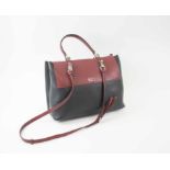 PRADA BURGUNDY AND BLACK LEATHER TOTE, with detachable shoulder strap, top handle,