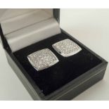 18K WHITE GOLD AND PAVE SET DIAMOND CUFF LINKS, a pair, approx 2cts.