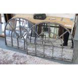 GARDEN WALL MIRRORS, a pair, Georgian architectural designs, metal frames, with wall fixings,