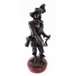 EMILE VICTOR BLAVIER BRONZE FIGURAL SCULPTURE 'Henri de Lorraine', dated 1851, rouge marble base,