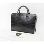 ASPINAL OF LONDON BRIEFCASE, faux crocodile black leather with fabric lining,